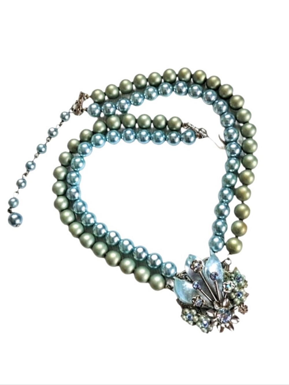 💠 Vintage Estate Unsigned Miriam Haskel AB Rhinestone Floral Beaded Necklace